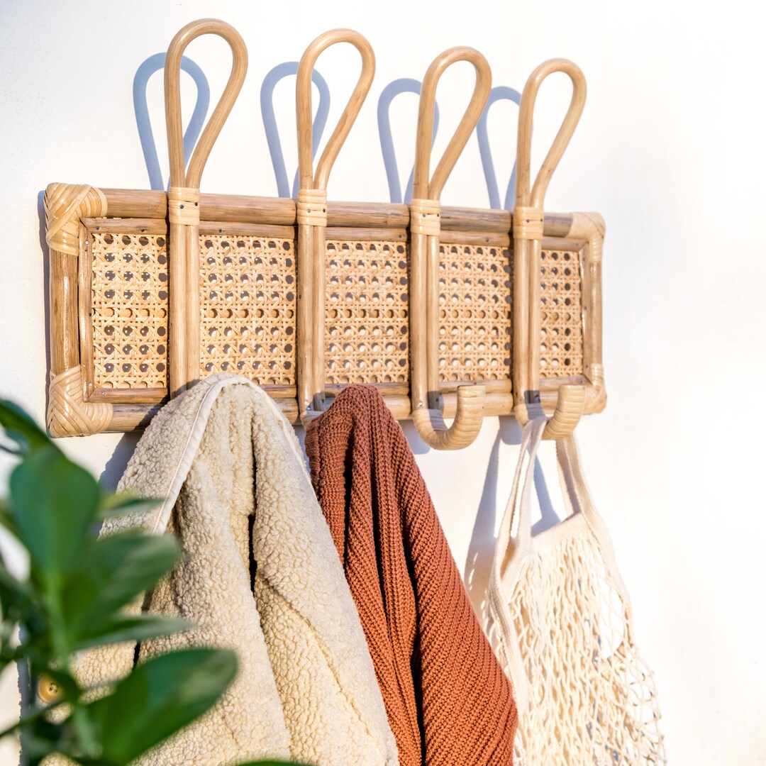 Mayra Rattan Coat Rack, Wicker Wall Hook Rack, Bamboo Peg Rack - Etsy