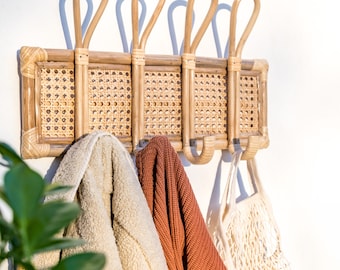 Mayra Rattan Coat Rack, Wicker Wall Hook Rack, Bamboo Peg Rack