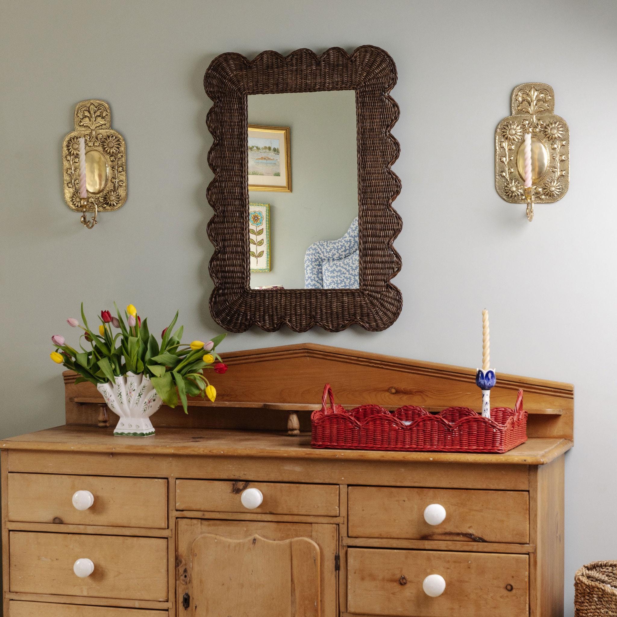 Mimi Scalloped Rattan Mirror Large | Teak