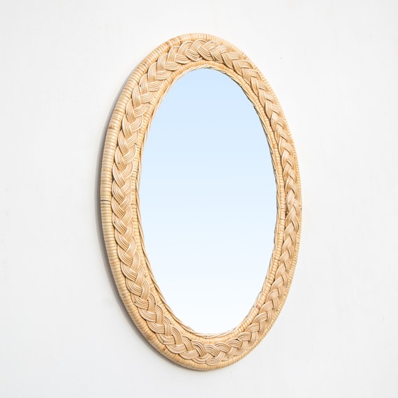 Rattan Braided Oval Mirror Wicker Wall Mirror Etsy