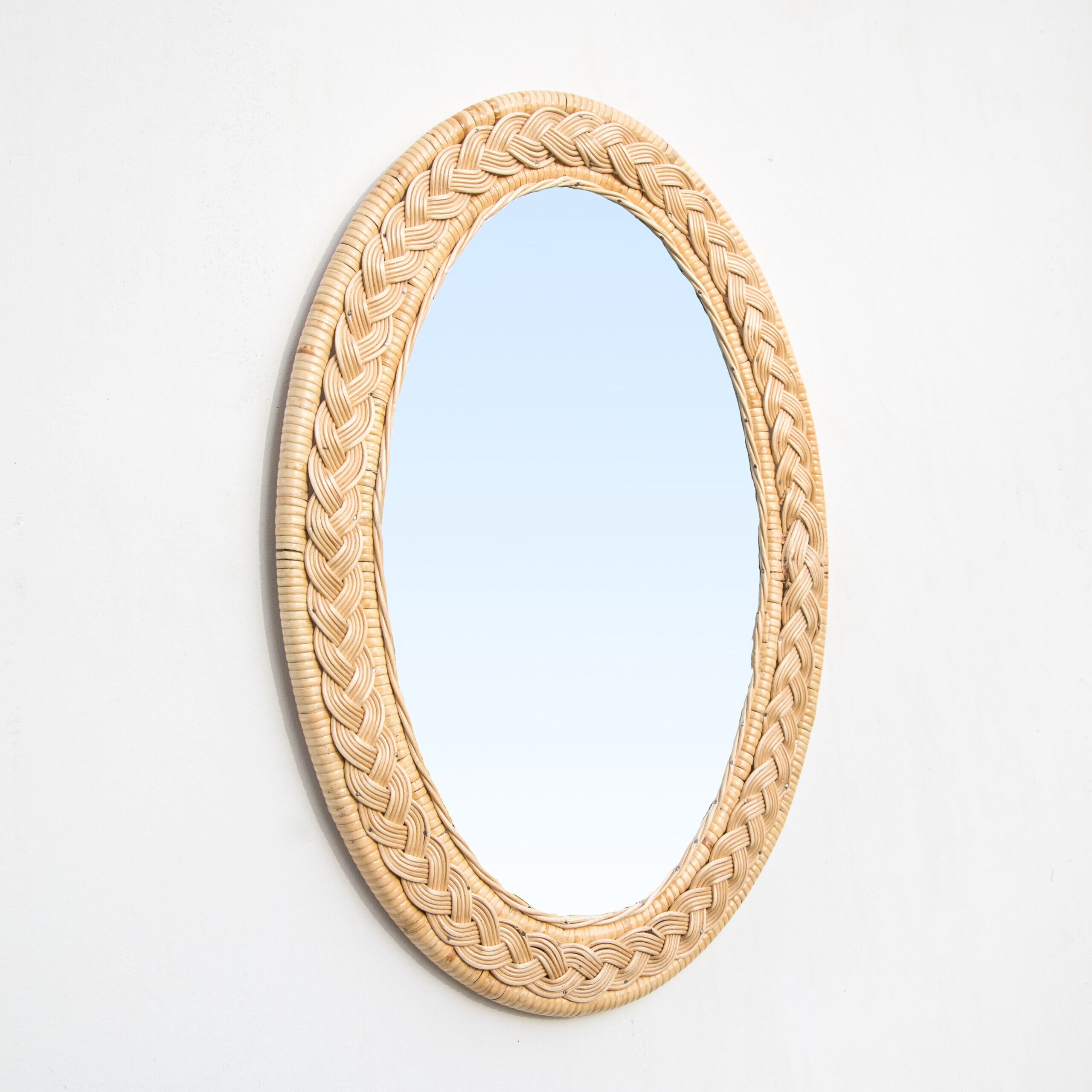 Rattan Braided Oval Mirror Wicker Wall Mirror Etsy