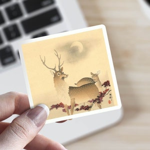 Ohara Koson Japanese Asian Ancient Deer Stag Art Warrior Car Bumper Vinyl Sticker College Student Internet Meme Funny Laptop Decal