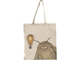 Moth Meme Bulb Viral Unique Funny Reusable Cotton Feel Polyester Tote Shopping Shoulder Bag Internet Meme Unique Gift Lamps