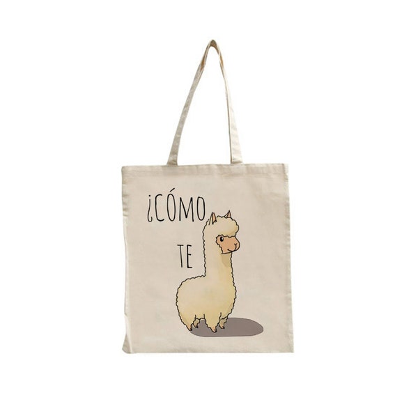 Como Te Llama Cute Alpaca Reusable Cotton Feel Polyester Tote Shopping Shoulder Bag Internet Meme Unique Gift