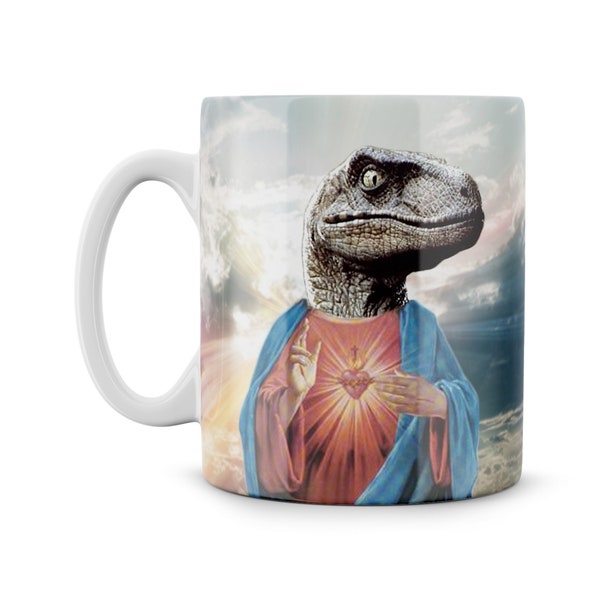 Raptor Jesus God Rays Funny Gift Meme Funny Geek Nerd Ceramic Coffee Mug Tea Cup Best Friend Gift Birthday