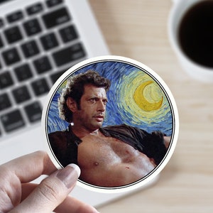 Van Gogh Noite Estrelada Ian Malcolm Jeff Goldblum Adesivo de Vinil Dinossauro Jurássico Piada de Amigo Estudante Universitário Meme da Internet Decalque Engraçado para Laptop
