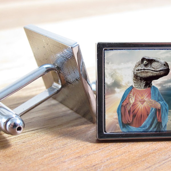 Raptor Jesus Dinosaur Funny Mens Shirt Cufflinks Meme Square Shape In  Fathers Day Gift Animal T Rex Jurassic