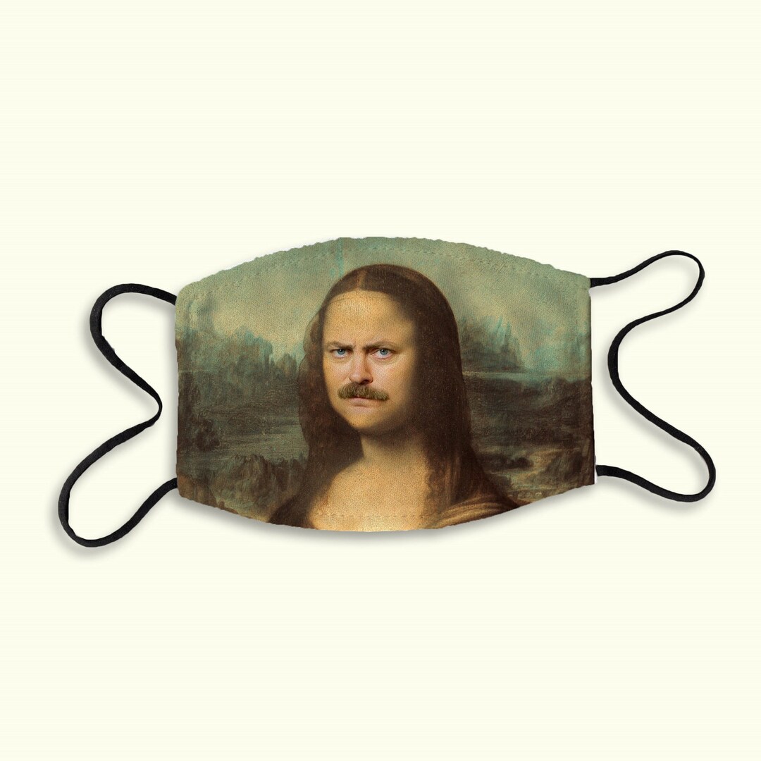 Mona Lisa Ron Swanson, Face Covering, Meme, Funny Face Mask, Washable