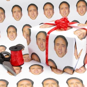 Nic Cage Creepy Face St. Valentine Nicolas Cage  Gift Wrap Wrapping paper Birthday Gift Wrap Present Wrapping Paper Bff Funny Wrapping Paper