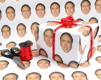 Nic Cage Creepy Face St. Valentine Nicolas Cage  Gift Wrap Wrapping paper Birthday Gift Wrap Present Wrapping Paper Bff Funny Wrapping Paper