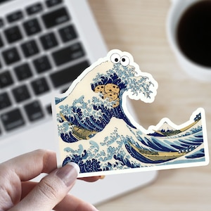 The Great Wave off Kanagawa Biscuit Cartoon Japanese Art Vinyl Sticker Best Friend College Student Internet Meme Funny Laptop Decal Stickers