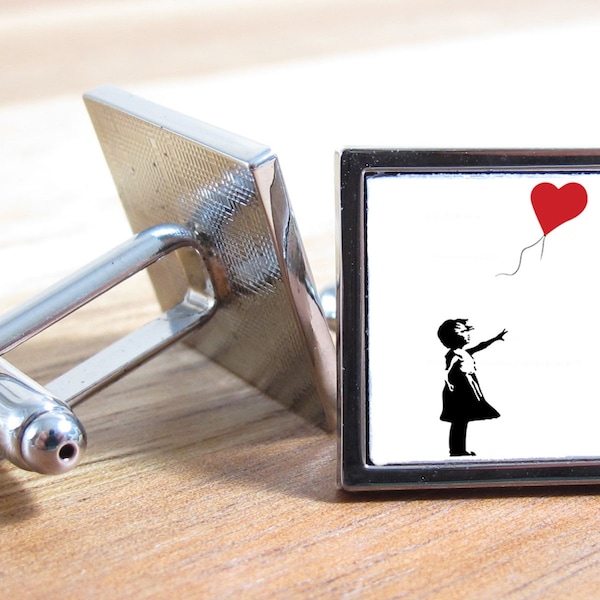 Banksy Love heart Balloon Girl Street Art Graffiti Urban Artist Spray Paint Mens Shirt Cufflinks Meme Square Shape  Fathers Day Gift