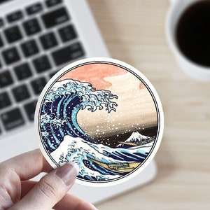 The Great Wave off Kanagawa Pink Hue Japanese Art Masterpiece Vinyl Sticker Best College Student Internet Meme Funny Laptop Decal Stickers