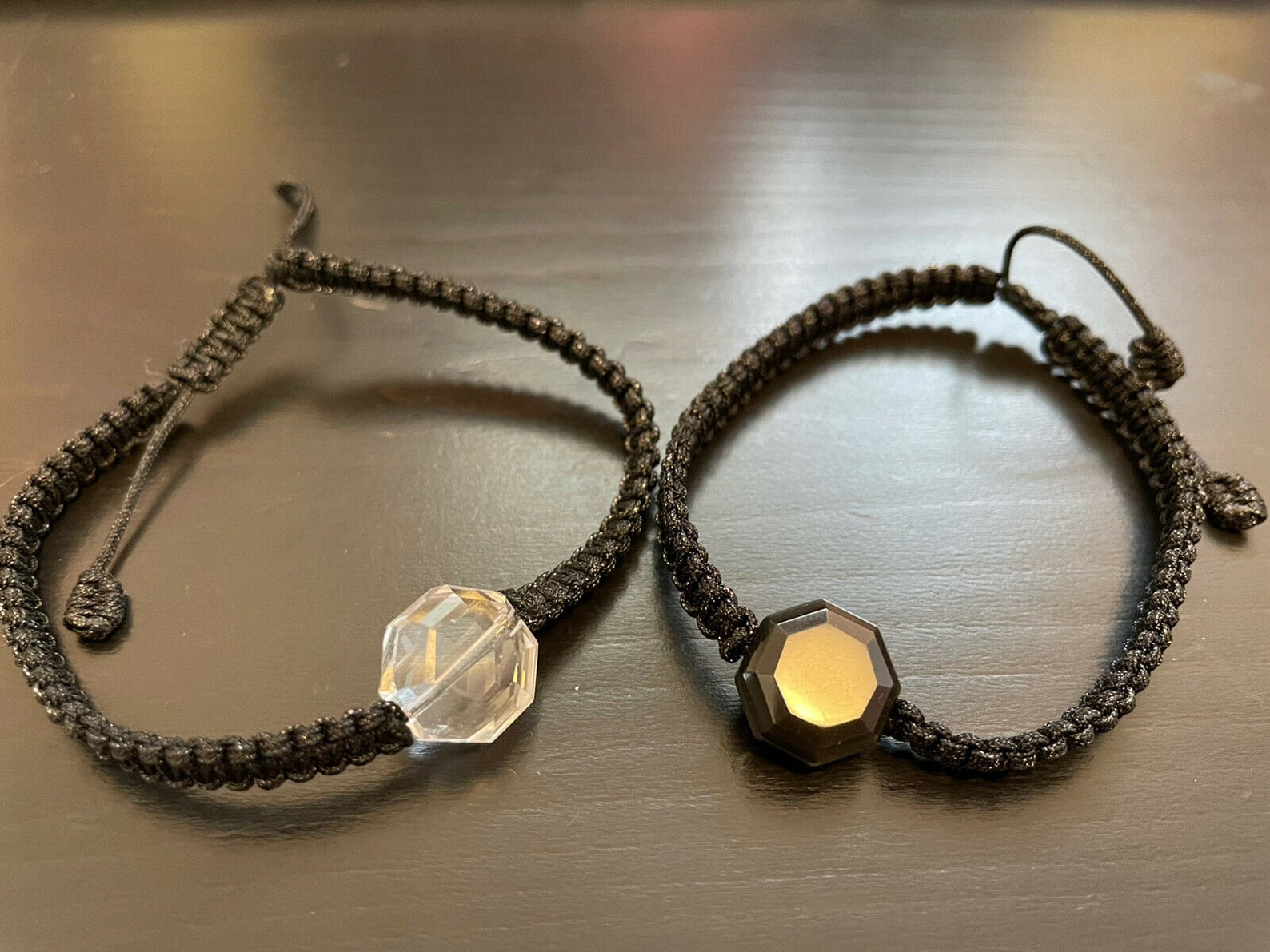 2PCS Lucky Natural Crystal Bracelet Black String Adjustable Etsy