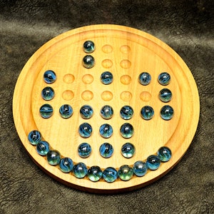 Peg Solitaire Wooden Board Game With Marbles