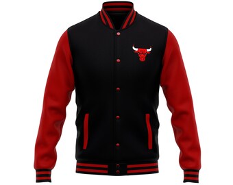 Chicago Bulls Varsity Jacket Black Wool & Red Leather Sleeves Handmade Clothing Boys Clothing Jackets & Coats 