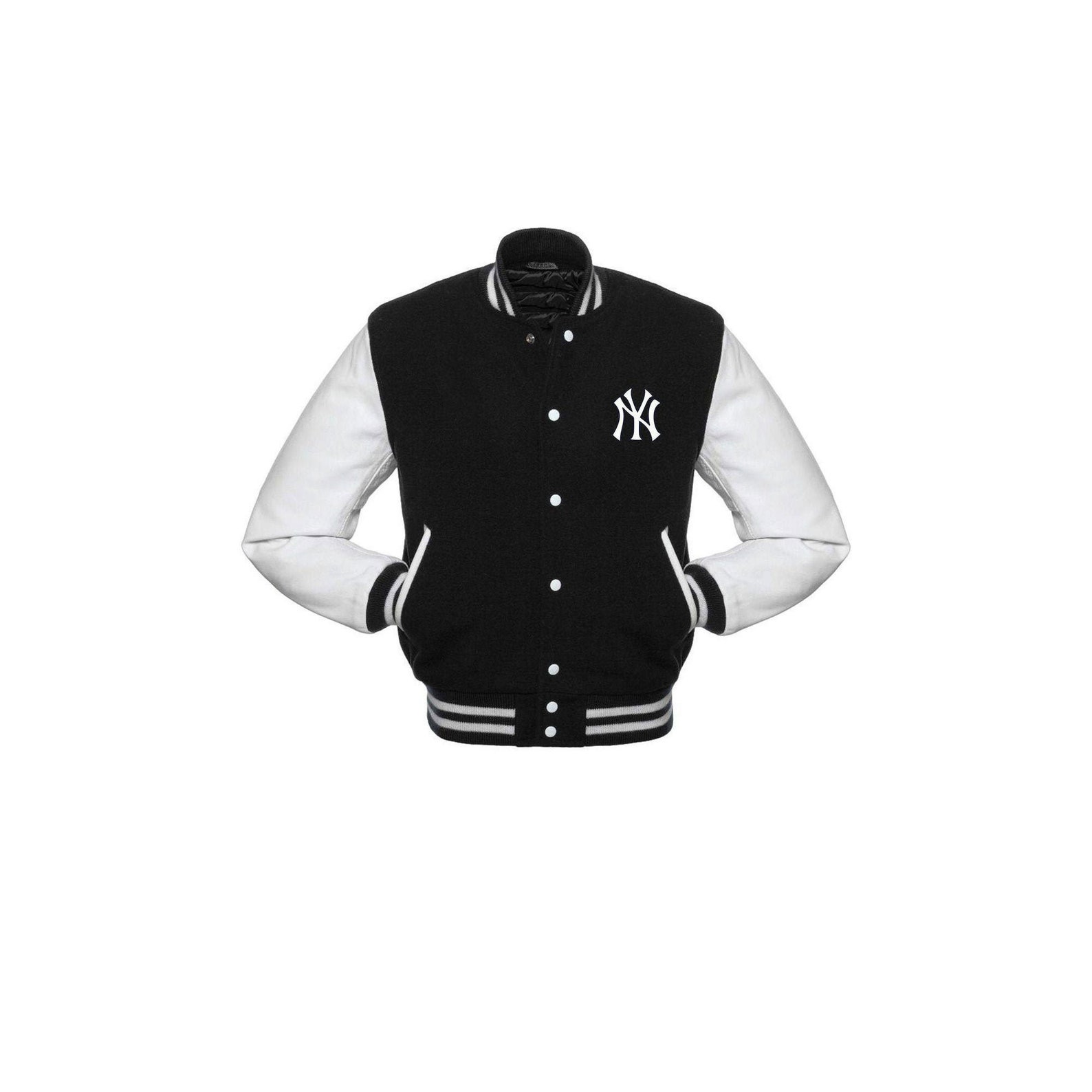 NY Yankees Varsity Jacket Black Wool & White Leather Sleeves Etsy