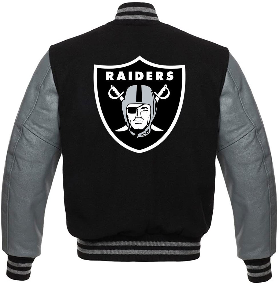 Las Vegas Raiders Varsity Jacket with Grey leather sleeves-NFL | Etsy