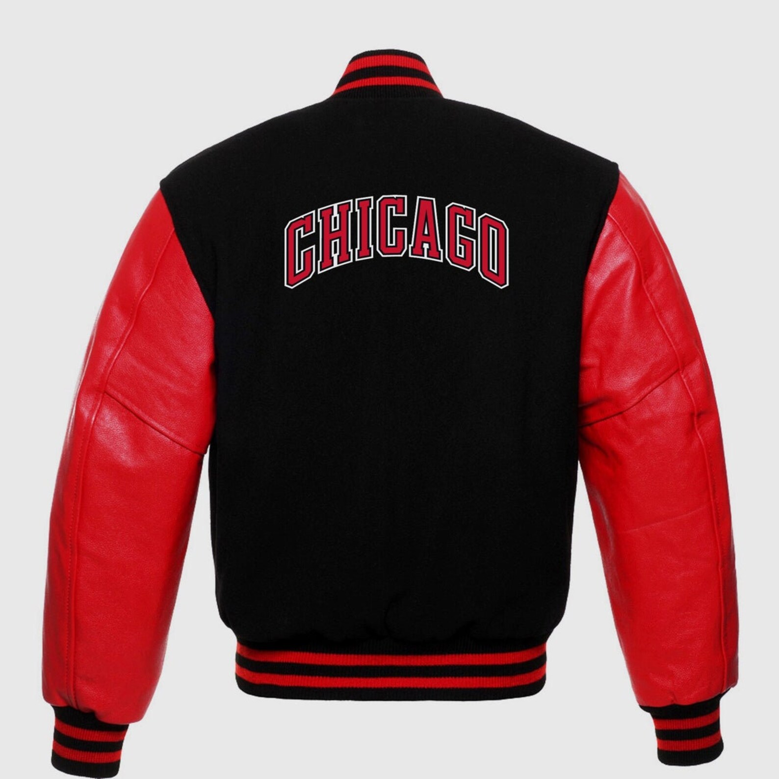 NBA Chicago Bulls Varsity Jacket Black Wool & Red Leather | Etsy