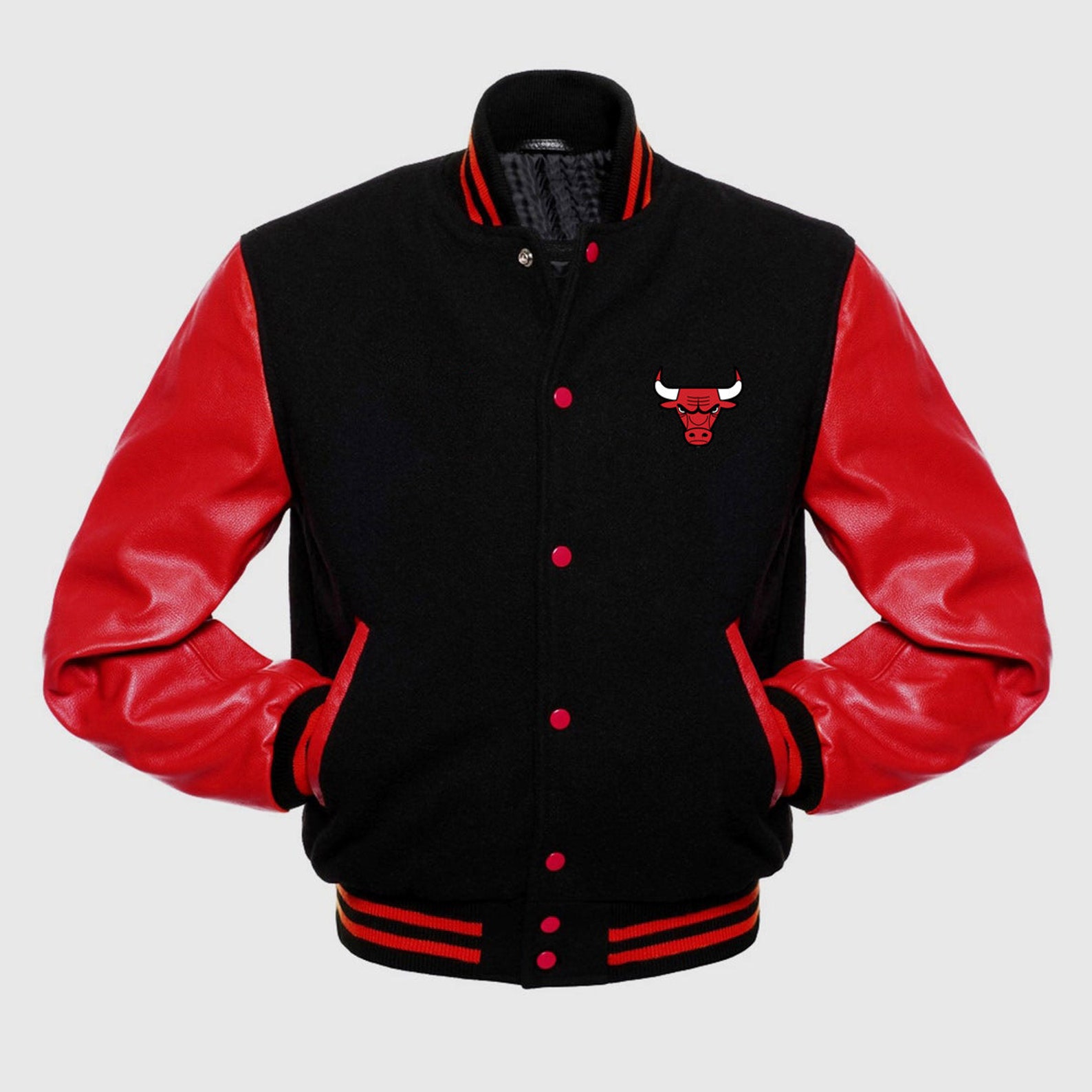 Chicago Bulls Varsity Jacket Black Wool & Red Leather Sleeves Etsy