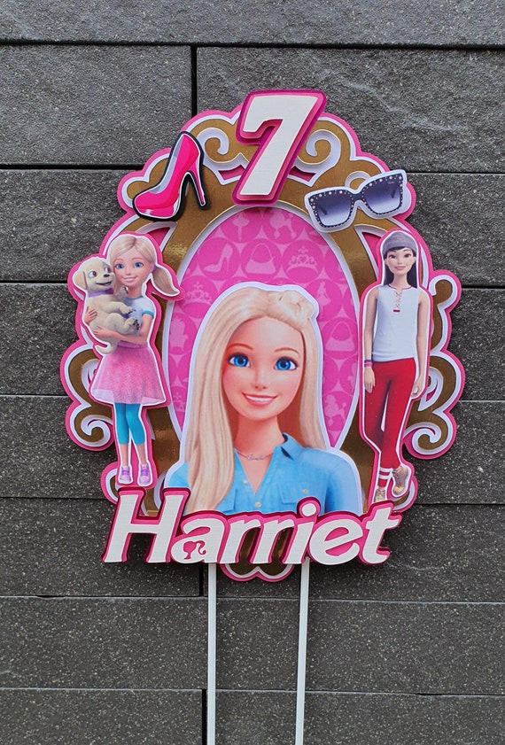 Personalised Barbie Cake Topper 3D With Name and Age. 