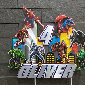 Personalised Super Heroes cake topper 3D with Name and Age