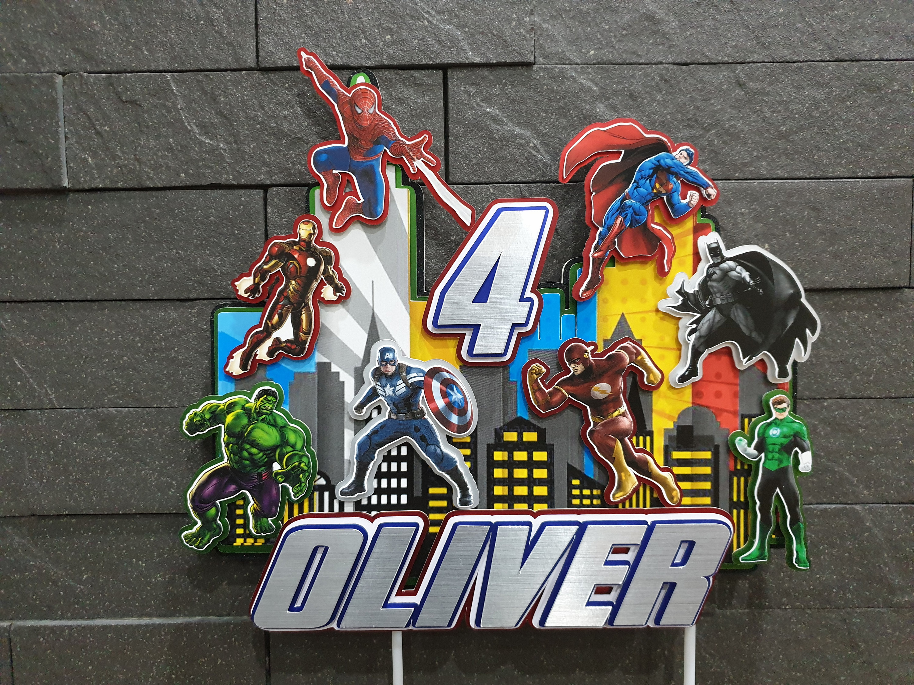 Personalised Super Heroes Cake Topper 3D with name and age | Etsy