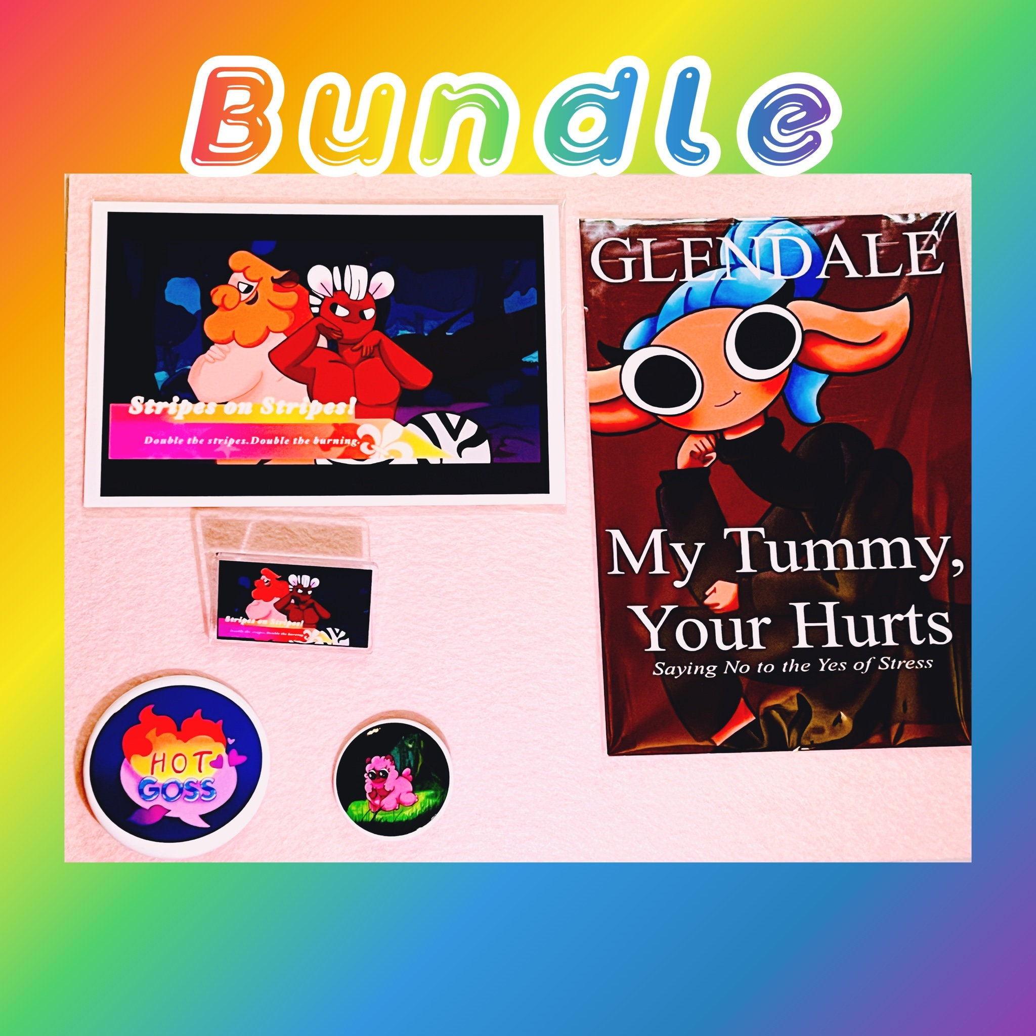 Stripes on Stripes + My Tummy Your Hurts - Pins, Prints, Buttons
