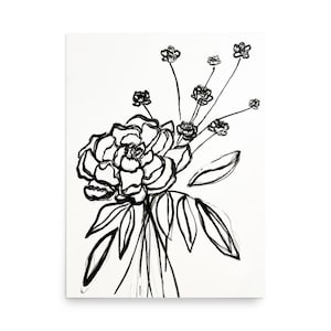 Minimalism Botanical Florals  Prints - Black And White  Print - Modern Line Art Painting - Ink Drawing - Contemporary - Wall Art Print