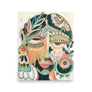 Abstract Face Portrait Art Print - Boho Maximalist Woman - Home Decor - Wall Art - Gift Idea
