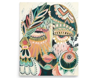 Abstract Face Portrait Art Print - Boho Maximalist Woman - Home Decor - Wall Art - Gift Idea