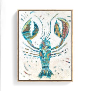 Blue Abstract Lobster - 18x24 Coastal Canvas Art - Traditional Painting - Acrylic Mixed Media - Multicolored Coastal Art - Sea Life