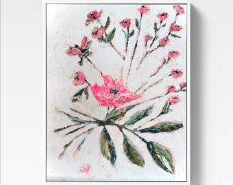 Textured Pink Flower Painting, Original Floral Art, Impasto Flower Wall Art, Palette Knife Botanical Artwork, Modern Garden Decor