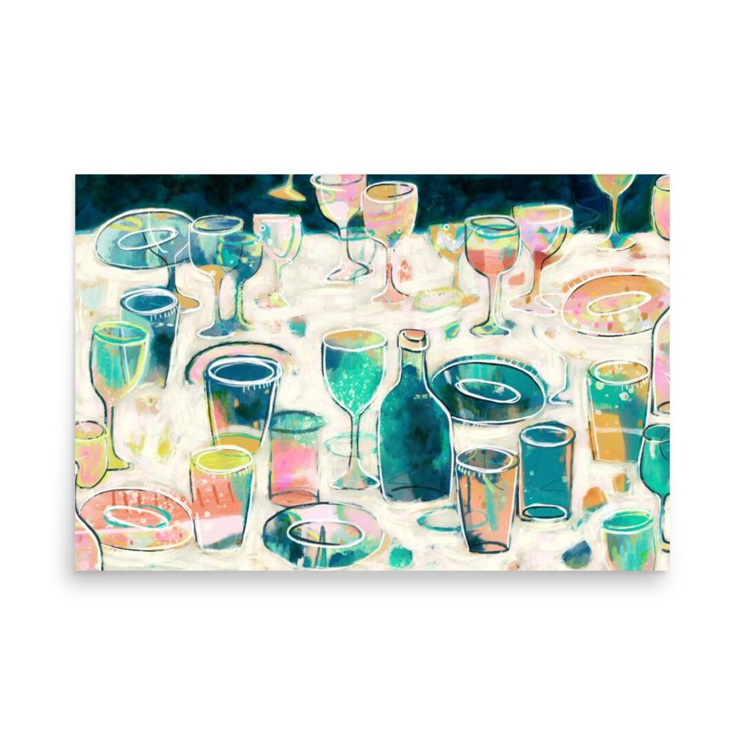 Abstract Dinner Table-scape Print - Dining Room Art - Abstract Dinner Party Painting ...