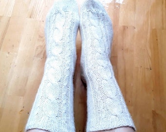 White wool socks hand knitted, Warm winter socks, Cute handmade socks.