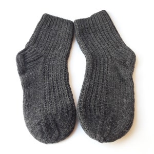 Black wool warm socks hand knitted, Winter soft cozy socks, Cute handmade boot socks, Unisex dark woolen bed socks, Hiking hand knit socks