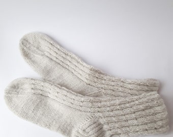 Calcetines de lana merino tejidos a mano: calcetines blancos de invierno para dormir