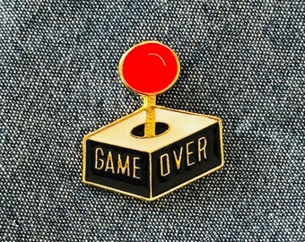 Game Over Arcade Joystick Enamel Pin: 80s Gamer Nostalgia