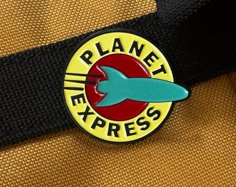 Planet Express Enamel Pin | Futurama Inspired Rocket Ship Pin | Sci-Fi Cartoon Fan Pin | Retro Space Delivery Logo Pin