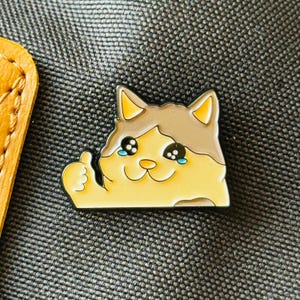 Crying Cat Meme Enamel Pin – Sad Cat Thumbs Up Lapel Badge