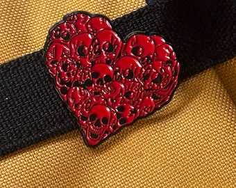 Red Skull Heart Enamel Pin | Gothic Anatomical Heart Pin | Macabre Skeleton Love Pin | Horror Valentine Pin | Dark Romance Gift