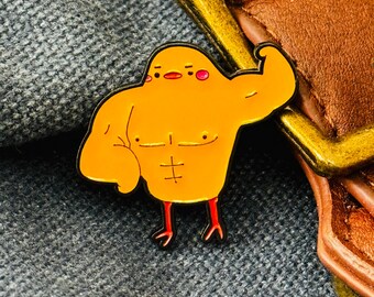 Buff Chick Enamel Pin – Muscular Chicken Lapel Pin – Funny Gym Bro Bird Pin – Cute Bodybuilder Chick Accessory – Fitness Humor Gift