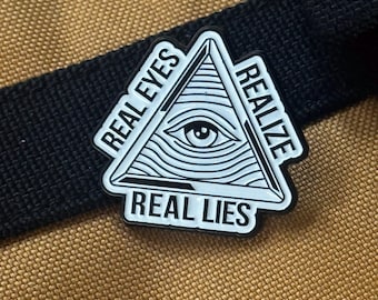 Real Eyes Realize Real Lies Enamel Pin | All Seeing Eye Pin | Conspiracy Humor Pin | Third Eye Truth Seeker Pin | Occult Triangle Pin