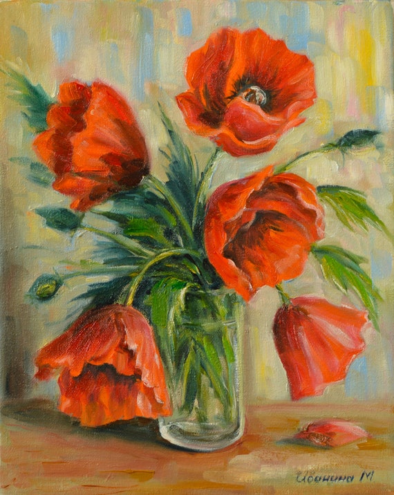 Poppies Original Oil Painting on Canvas 24x30 Cm Etsy