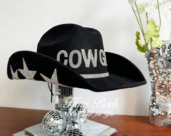 Rhinestone Cowgirl Hat Disco Cowboy Hat Felt Western Nashville Bachelorette Party Hat for Teens and Adults