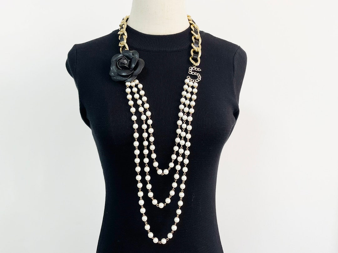 Long Pearl Necklaces for Women White Faux Pearl Strand Layered Necklace