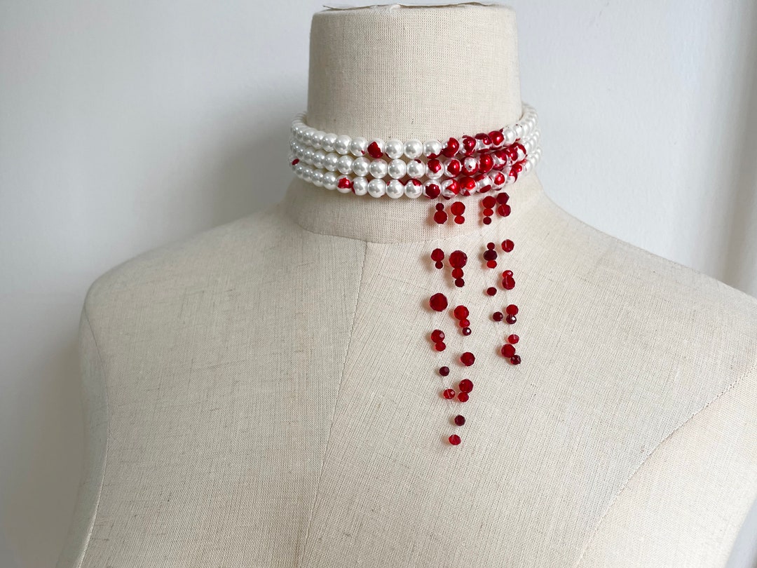 Bloody Pearl Necklace 3 Layers Pearl Chokerbloody Choker - Etsy