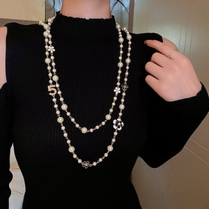 Layered Pearl Necklace Multi-layer Camellia Long Necklacerose 