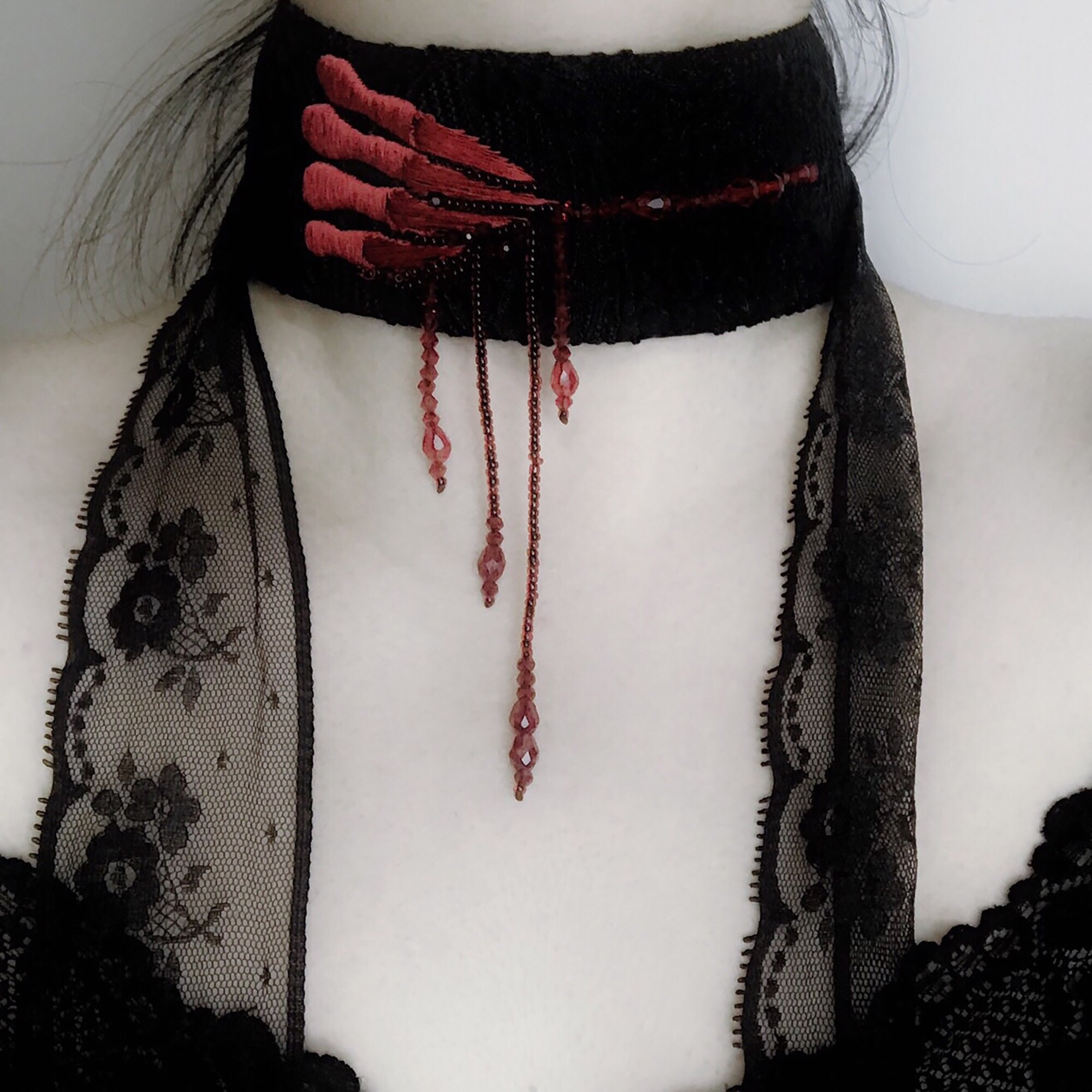 Halloween Blood Pattern Pearl Necklace Multi-layer Pearl Chokers Gothic  Jewelry
