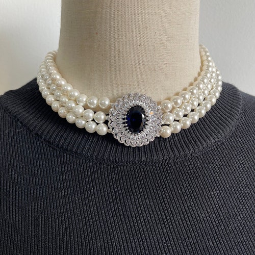 Three Strand Pearl Sapphire Crystal 